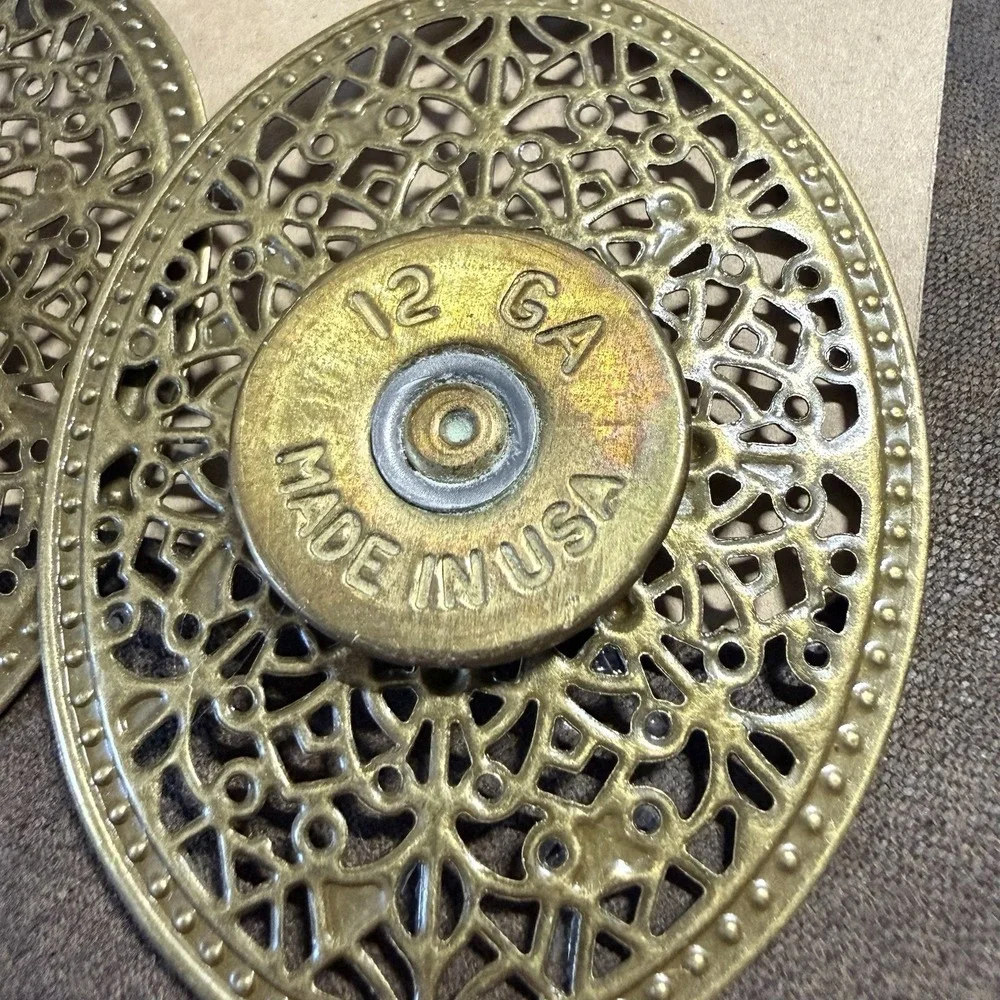 Western Bullet Jewelry 12 GA Shotgun Oval Dangle Earrings Handmade New In USA